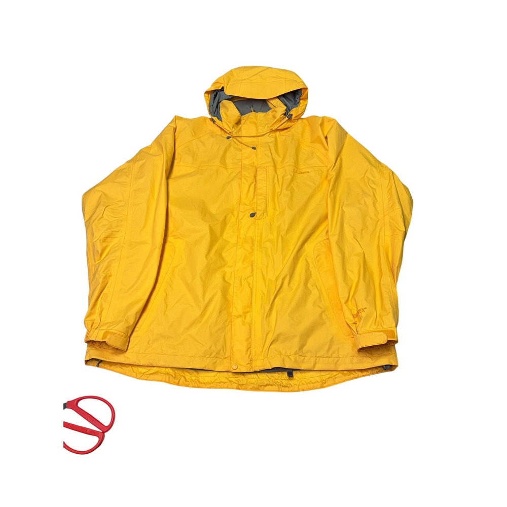 LL Bean Gore-Tex Stowaway Rain Jacket Mens XL Tall Yellow Hooded Parka OHWK1